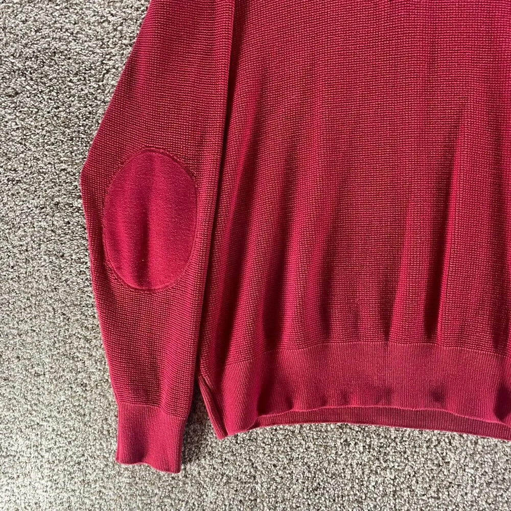 Vintage Orvis Sweater Mens Extra Large Red Quarter Zip Elbow Patches Waffle Knit